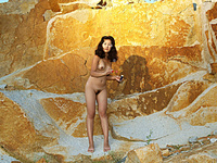 Presenting sofi b sofi b explores the lovely rocks and caverns naked and uninhibited.  posing between the craggy rocks she spreads her legs to show off her hairy bush and meaty pussy lips.  the mirrored images reflecting her natural beauty and exotic feat